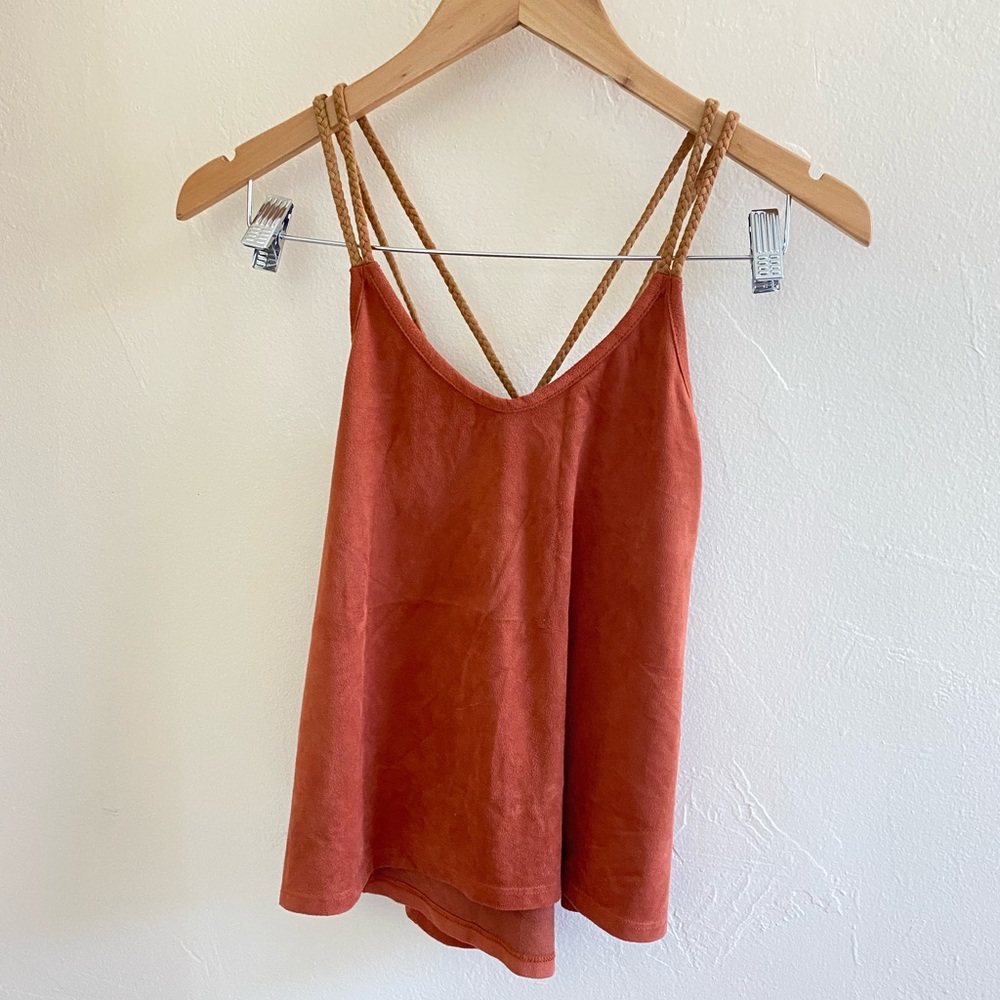 Sun & Shadow Faux Suede Top in rust orange